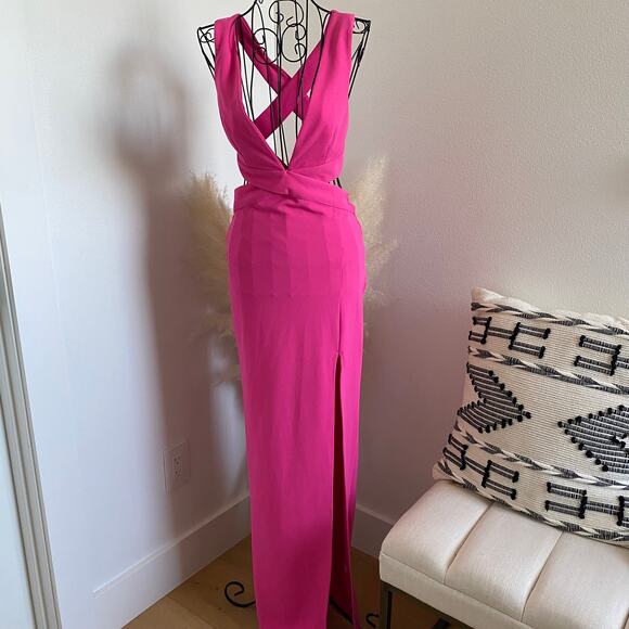 Showpo Anjie Pink Plunge V-Neck Maxi Formal Wedding Prom Dress Size 4 - Picture 5 of 10